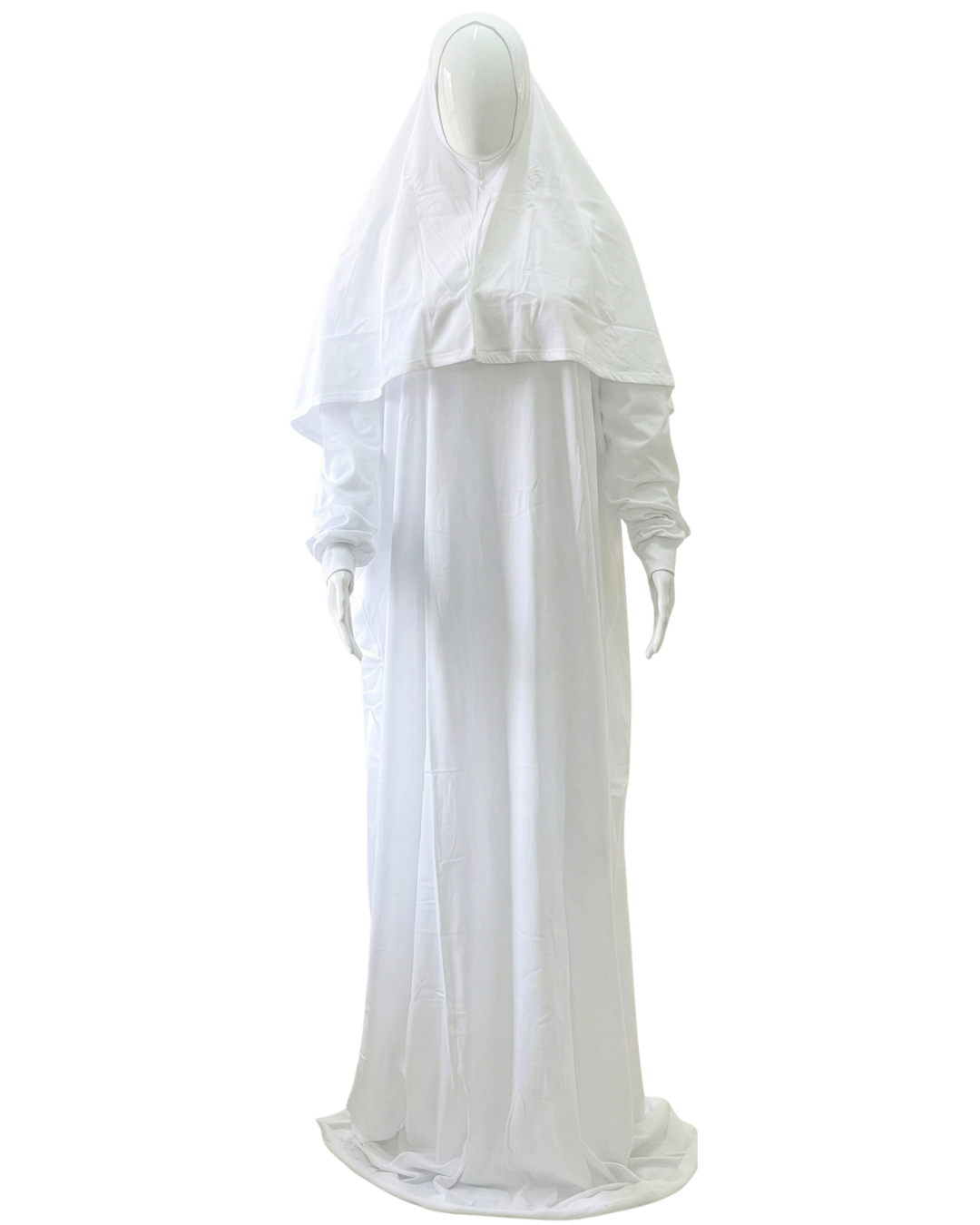 White Prayer Dress for Women – Full Coverage 2-Piece Salah Outfit with Hijab & Long Abaya