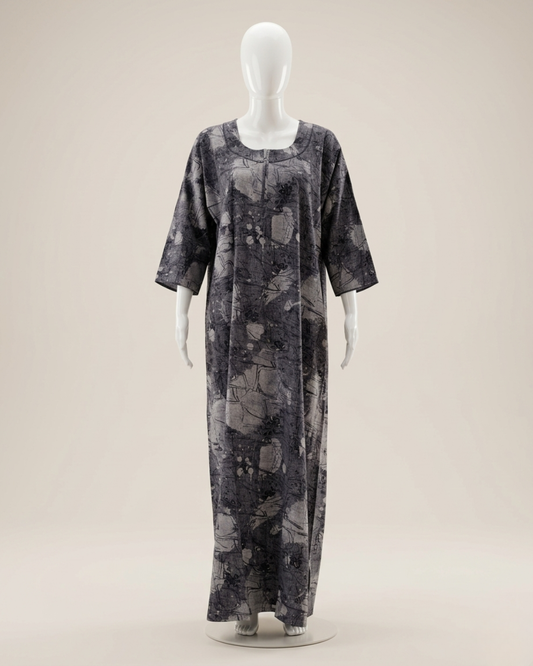 Dark Floral Print Maxi Nighty in Breathable Fabric with Scoop Neck Detail