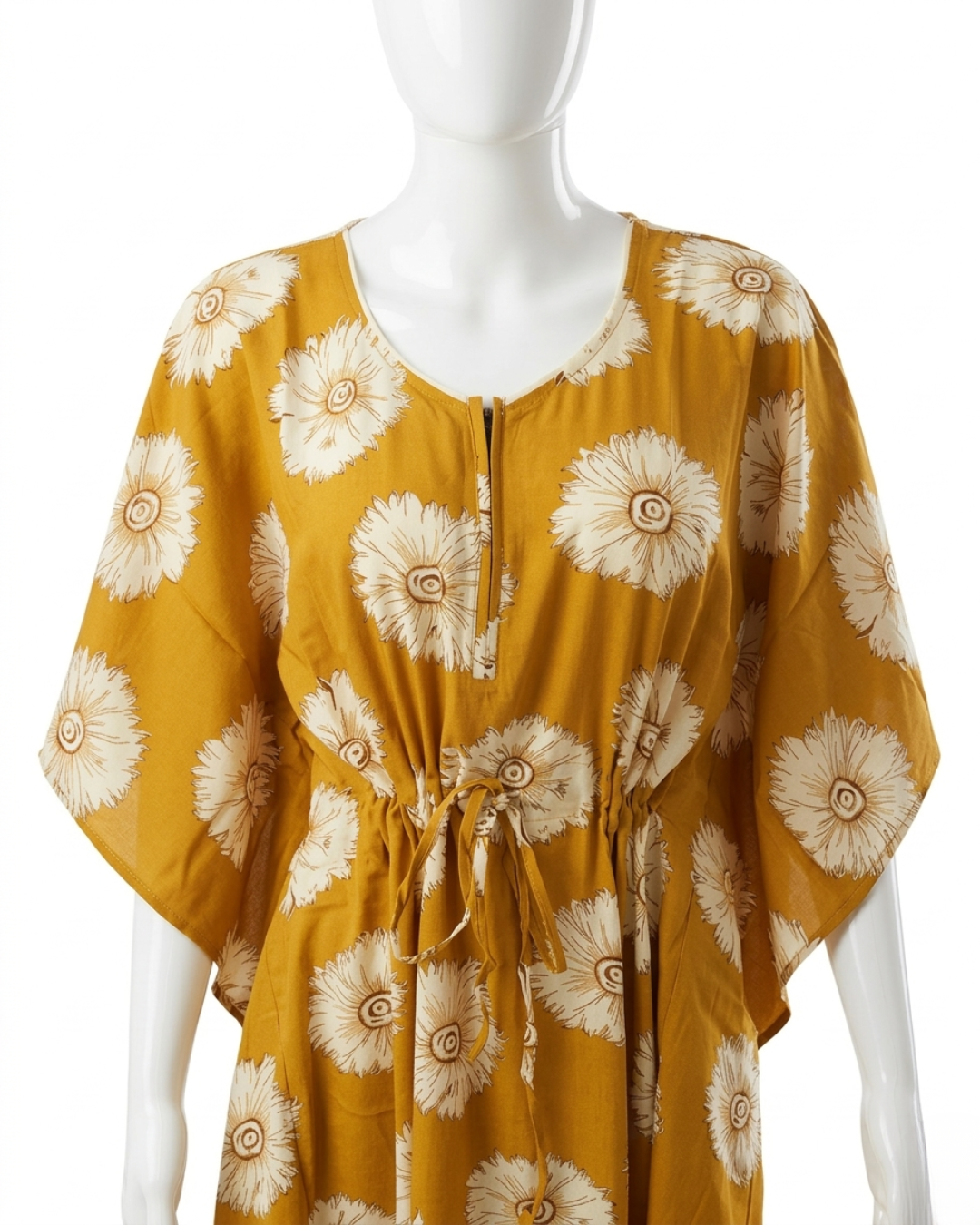Floral Print Rayon Maxi Dress - Half Sleeve Casual Kaftan with Zip Closure