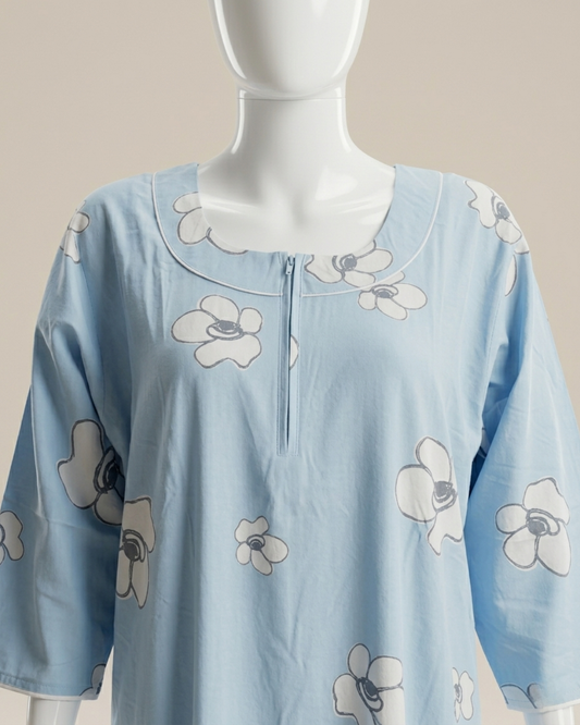 Comfortable Women's Floral Nighty Maxi Dress with 3/4th Sleeves – Breathable Comfort Nighty with Pockets