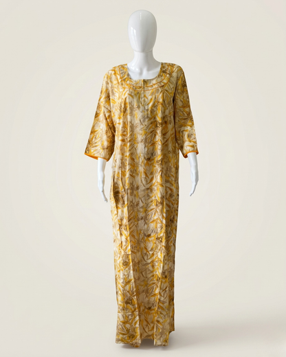 Autumn Leaf Printed Full-Length Nighty / Maxi / Nightgown with Side Pocket