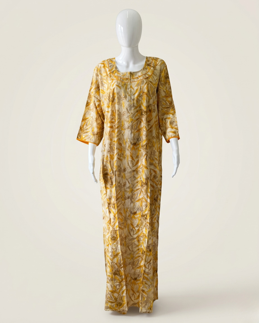 Autumn Leaf Printed Full-Length Nighty / Maxi / Nightgown with Side Pocket