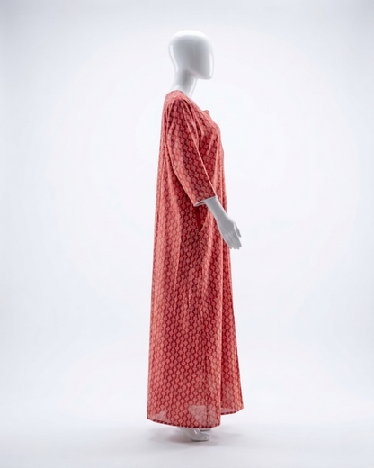 Women's Printed Nighty Maxi Dress – Long Sleeve Loungewear with Pockets