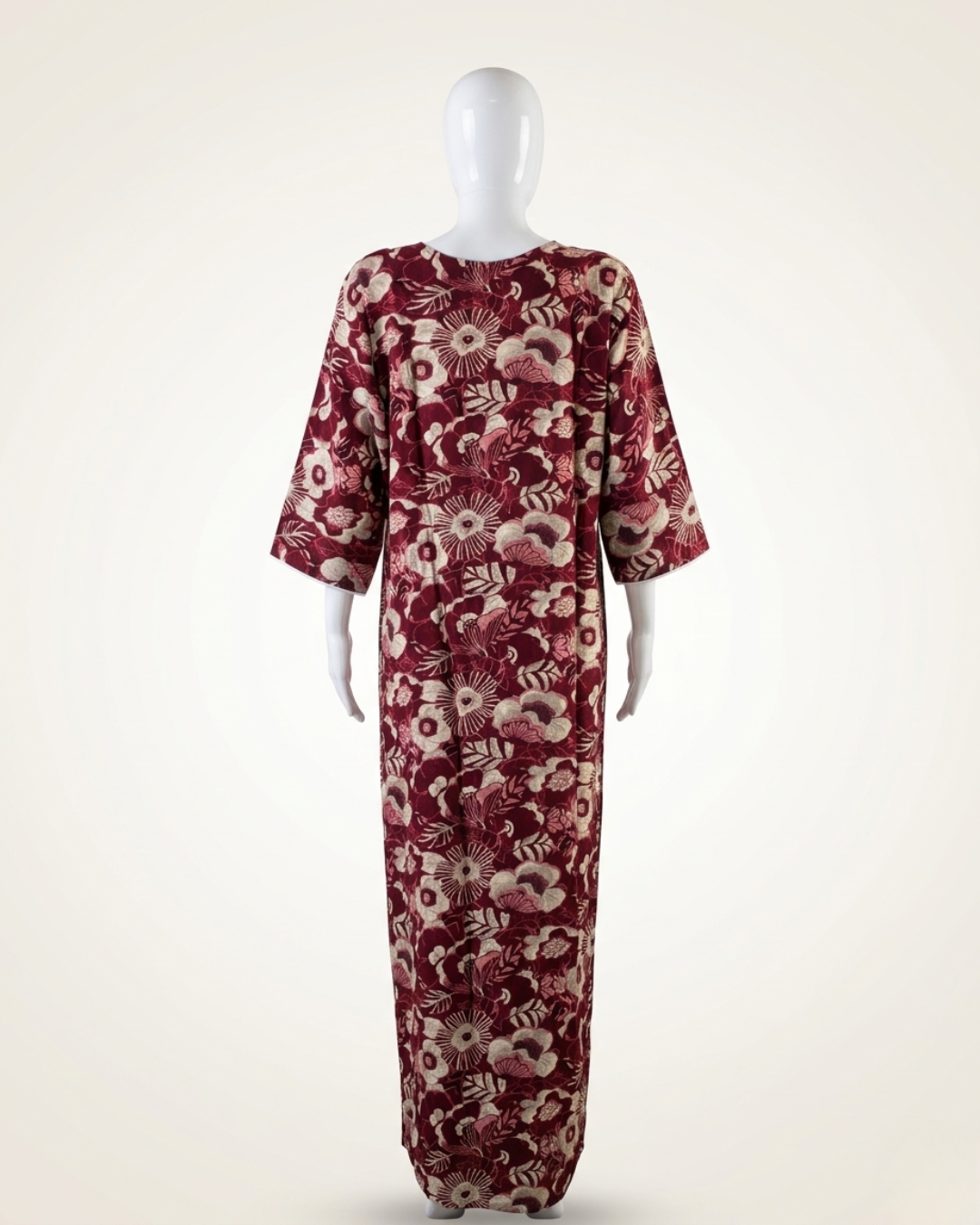 Women's Floral Nighty Maxi Dress – Vintage Botanical Print Loungewear – Breathable 3/4 Sleeve Nighty