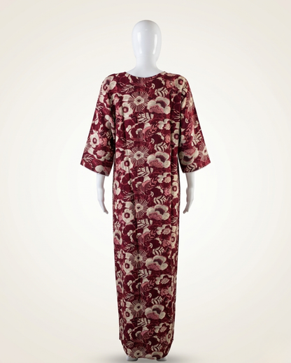 Women's Floral Nighty Maxi Dress – Vintage Botanical Print Loungewear – Breathable 3/4 Sleeve Nighty