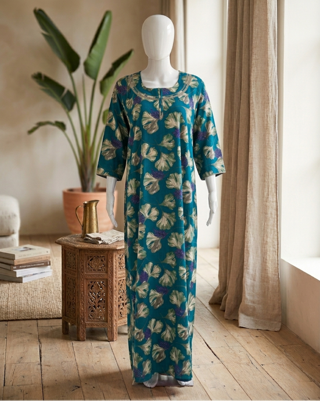 Floral Print Rayon Maxi Nightgown
