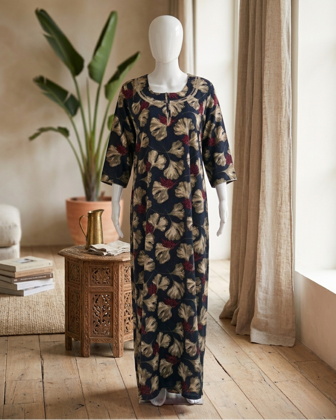 Floral Print Rayon Maxi Nightgown