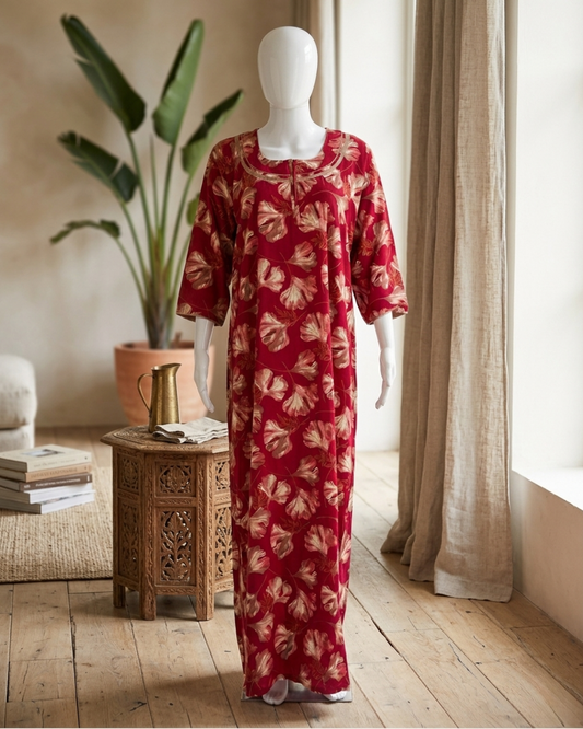 Floral Print Rayon Maxi Nightgown