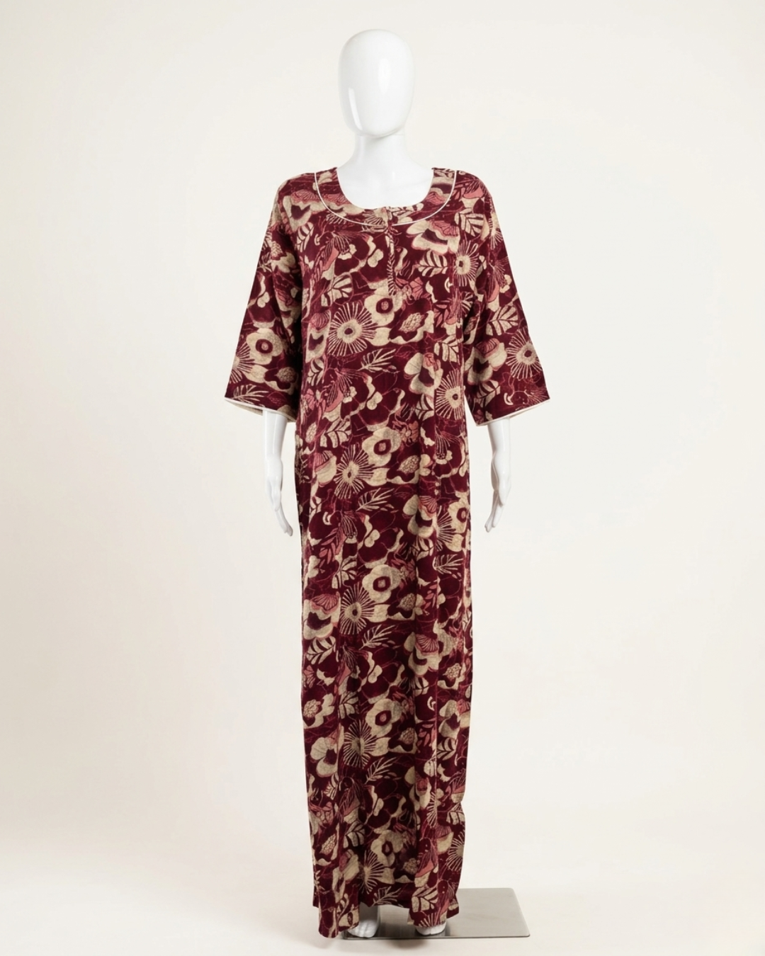 Women's Floral Nighty Maxi Dress – Vintage Botanical Print Loungewear – Breathable 3/4 Sleeve Nighty