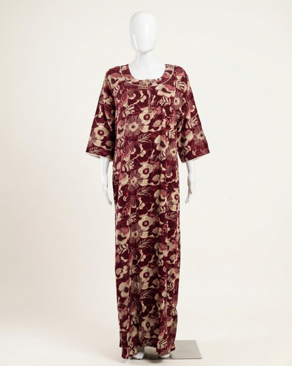 Women's Floral Nighty Maxi Dress – Vintage Botanical Print Loungewear – Breathable 3/4 Sleeve Nighty