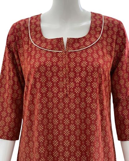 Women's Printed Nighty Maxi Dress – Long Sleeve Loungewear with Pockets