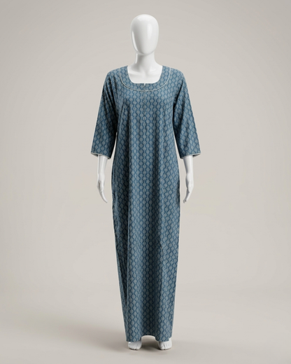 Women's Printed Nighty Maxi Dress – Long Sleeve Loungewear with Pockets