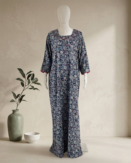 Floral Print Nightgown, Full-Length Nighty Maxi Dress with Side Pocket