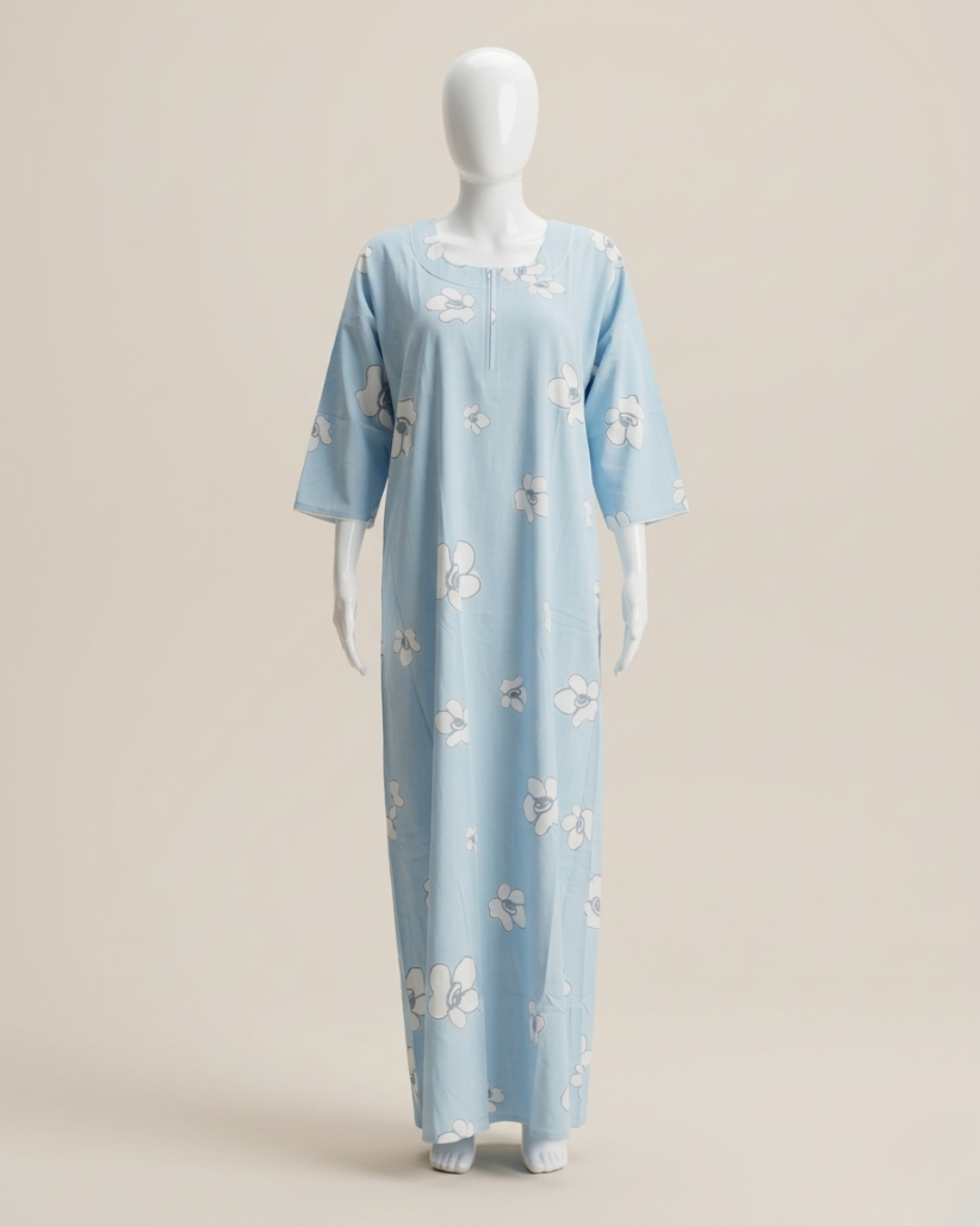 Comfortable Women's Floral Nighty Maxi Dress with 3/4th Sleeves – Breathable Comfort Nighty with Pockets