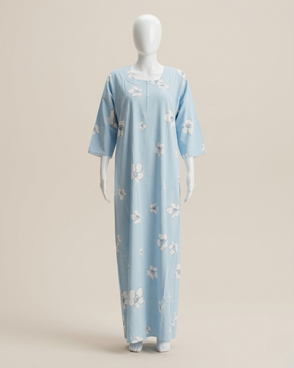 Comfortable Women's Floral Nighty Maxi Dress with 3/4th Sleeves – Breathable Comfort Nighty with Pockets