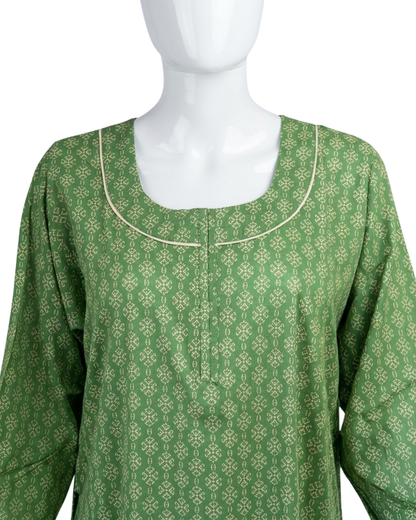 Women's Printed Nighty Maxi Dress – Long Sleeve Loungewear with Pockets