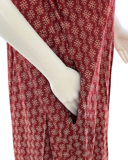 Women's Printed Nighty Maxi Dress – Long Sleeve Loungewear with Pockets