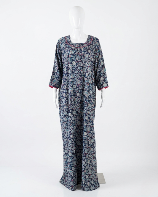 Floral Print Nightgown, Full-Length Nighty Maxi Dress with Side Pocket
