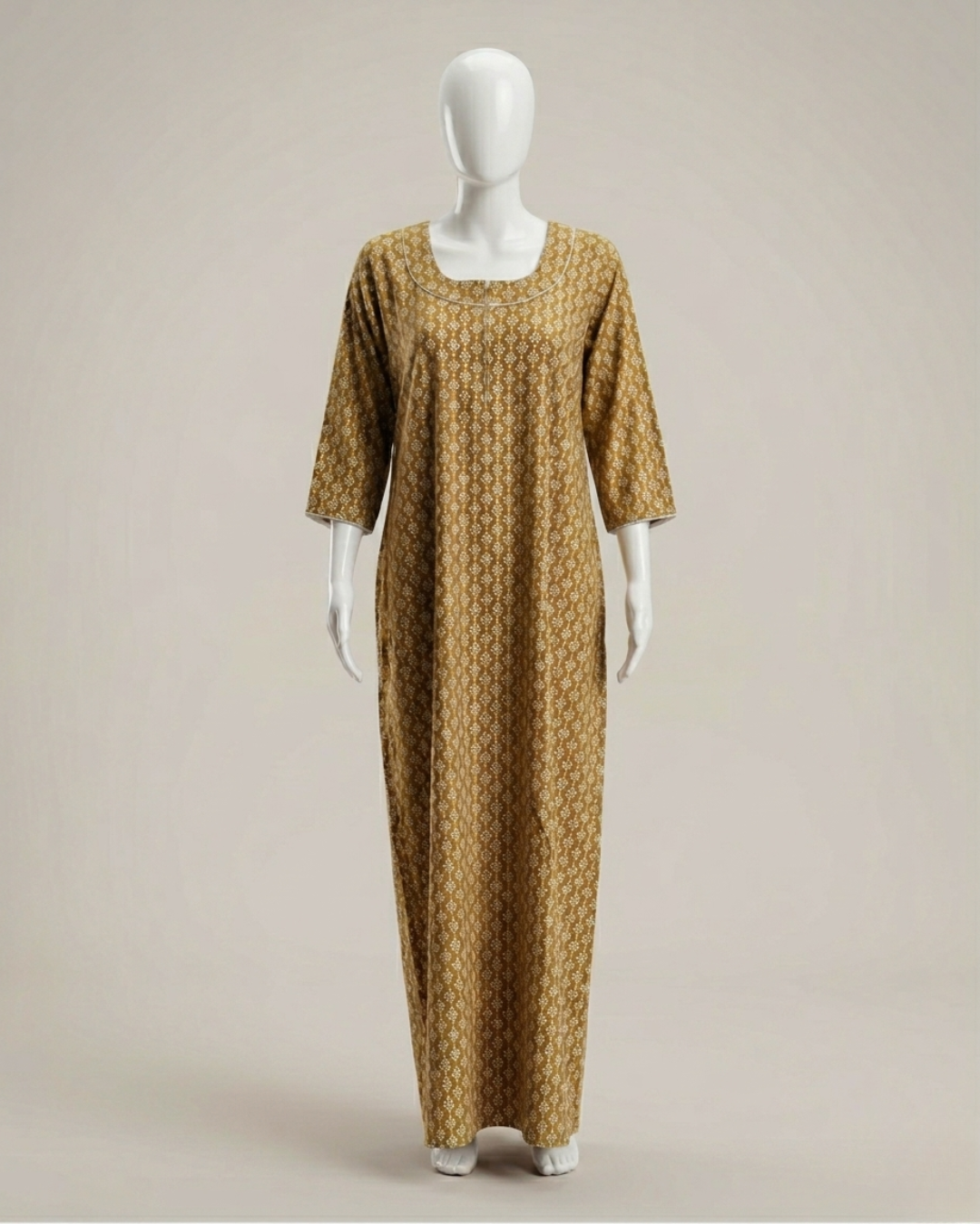 Women's Printed Nighty Maxi Dress – Long Sleeve Loungewear with Pockets