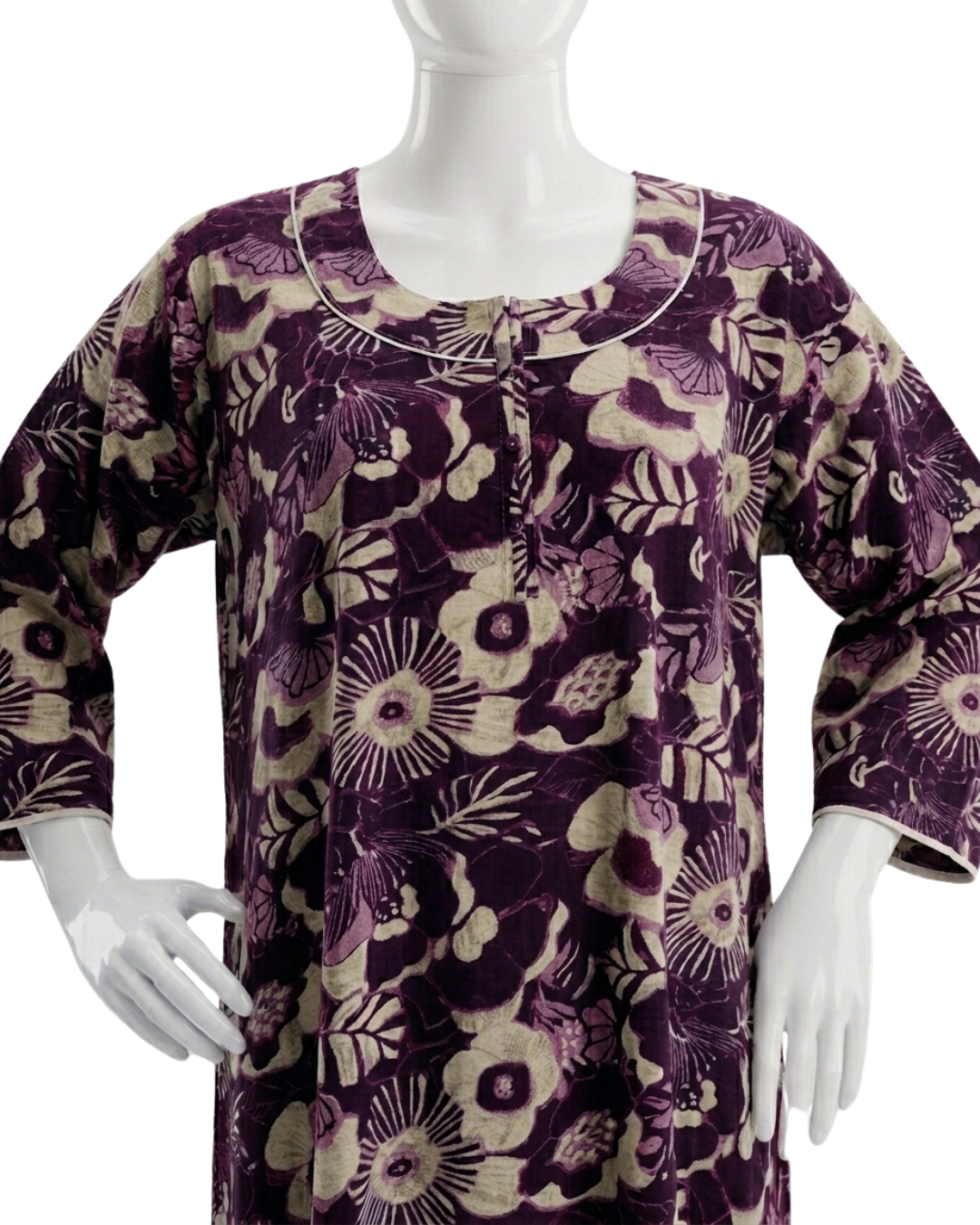 Women's Floral Nighty Maxi Dress – Vintage Botanical Print Loungewear – Breathable 3/4 Sleeve Nighty