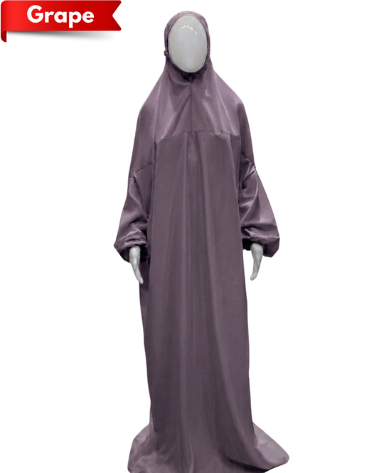 Namaz Dress Abaya with Attached Hijab – Lightweight Adult Prayer Gown, Elasticated Cuffs, Comfortable Free Size Fit