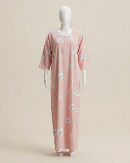 Comfortable Women's Floral Nighty Maxi Dress with 3/4th Sleeves – Breathable Comfort Nighty with Pockets