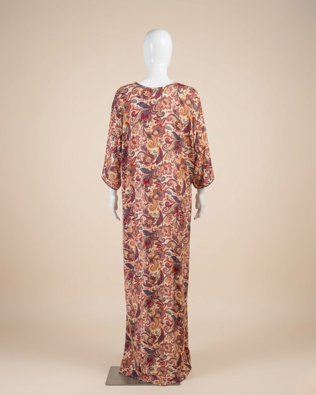 Women's Paisley Print Maxi Nighty Dress with Side Pockets and 3/4 Sleeves