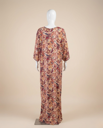 Women's Paisley Print Maxi Nighty Dress with Side Pockets and 3/4 Sleeves