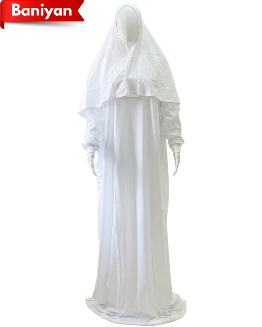 White Prayer Dress for Women – Full Coverage 2-Piece Salah Outfit with Hijab & Long Abaya