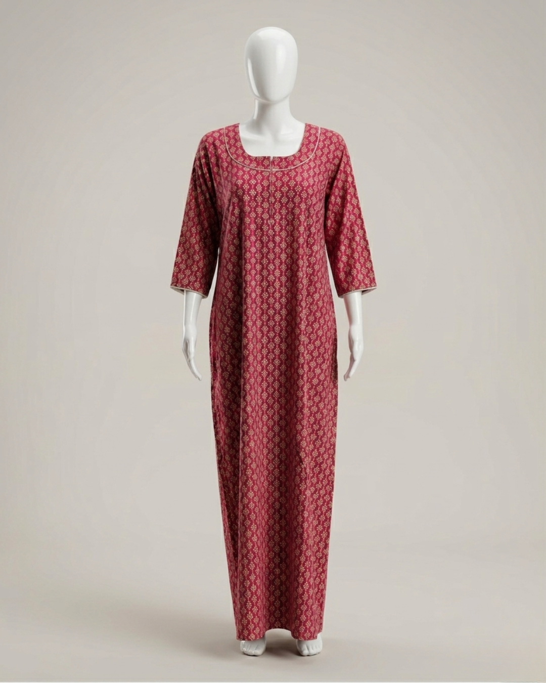 Women's Printed Nighty Maxi Dress – Long Sleeve Loungewear with Pockets