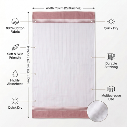 Zapi Home Premium Cotton Towel 152x76 cm – Pure Cotton Traditional Handloom Towel – Light Weight Quick Dry Large Size Kerala Thorth