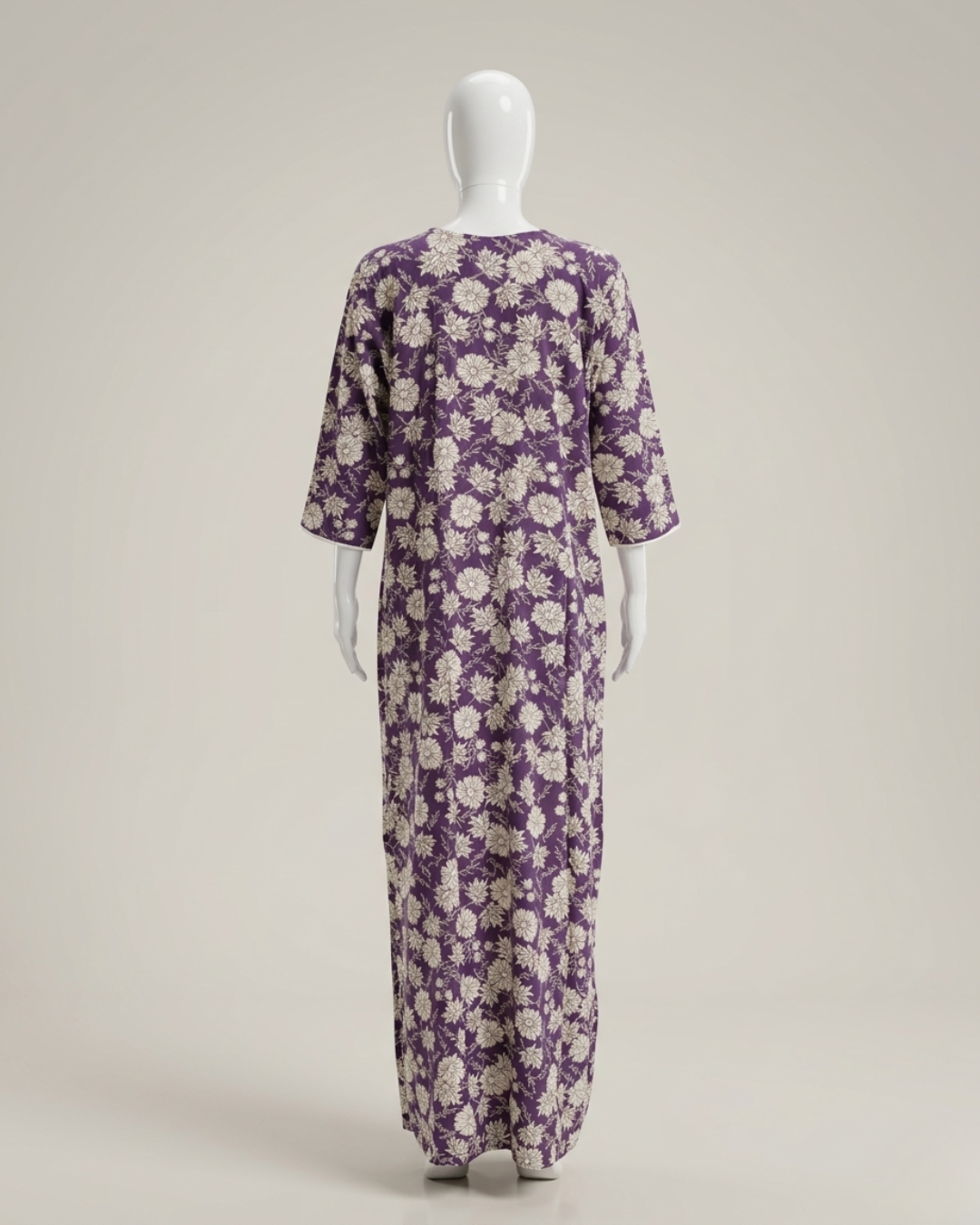 Full Length Purple Floral Print Maxi Nighty Nightgown – Loose Fit Sleepwear