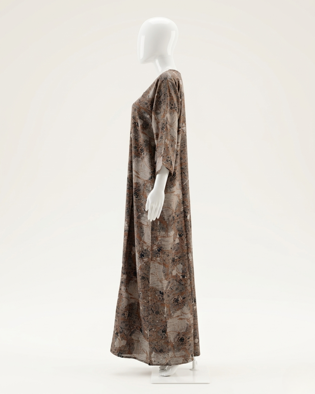 Brown Abstract Floral Print Full Length Maxi / Nighty Nightgown – Loose Fit Sleepwear with 3/4 Sleeves