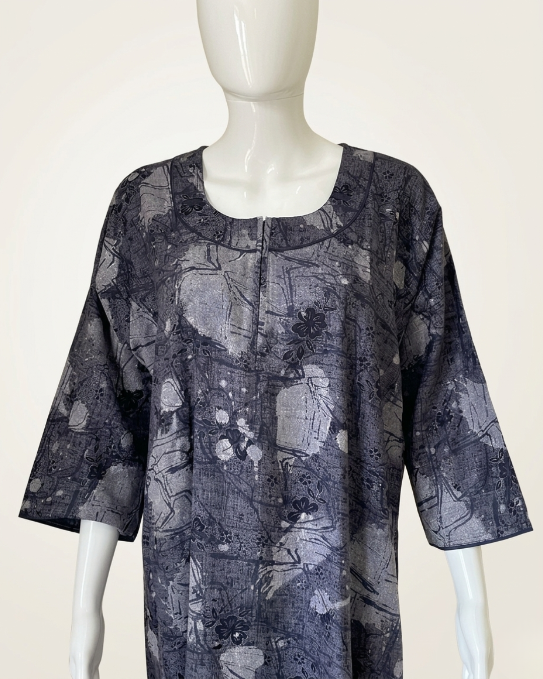 Dark Floral Print Maxi Nighty in Breathable Fabric with Scoop Neck Detail