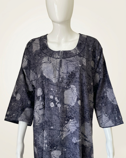Dark Floral Print Maxi Nighty in Breathable Fabric with Scoop Neck Detail