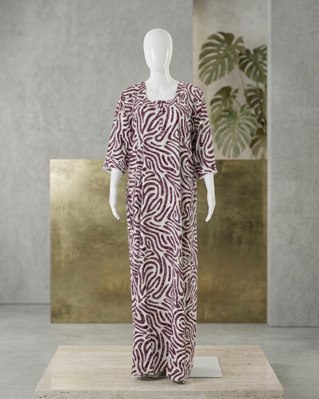 Women's Rayon Swirl Print Maxi Nightgown with Pocket