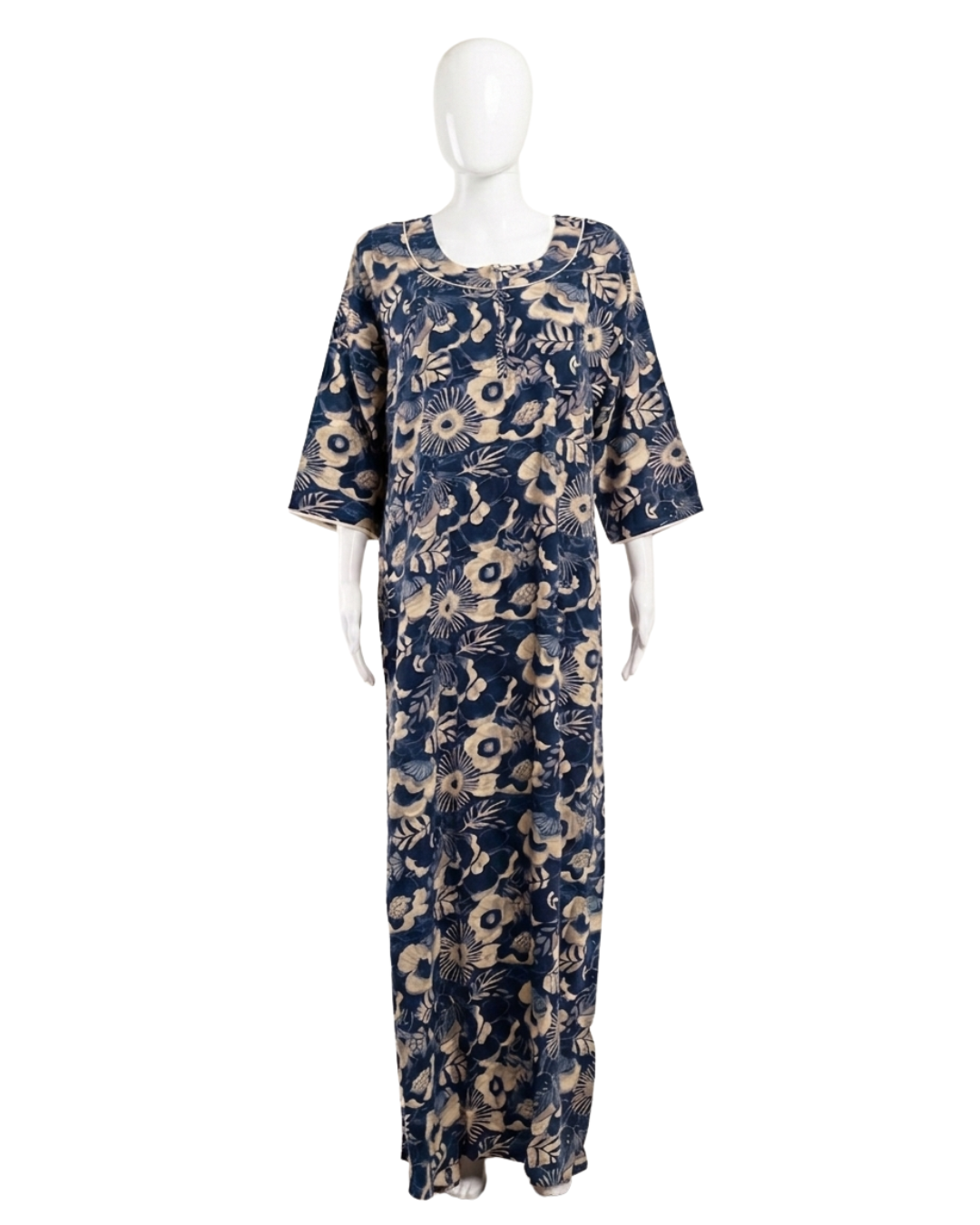 Women's Floral Nighty Maxi Dress – Vintage Botanical Print Loungewear – Breathable 3/4 Sleeve Nighty