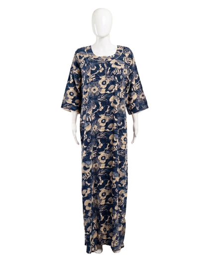 Women's Floral Nighty Maxi Dress – Vintage Botanical Print Loungewear – Breathable 3/4 Sleeve Nighty