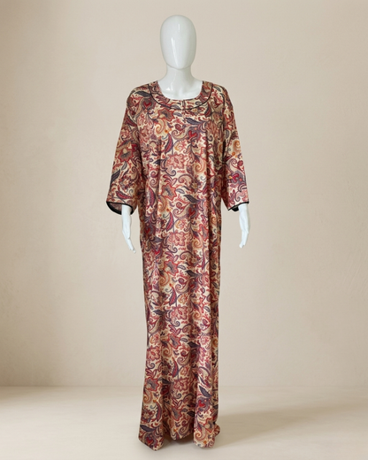 Women's Paisley Print Maxi Nighty Dress with Side Pockets and 3/4 Sleeves