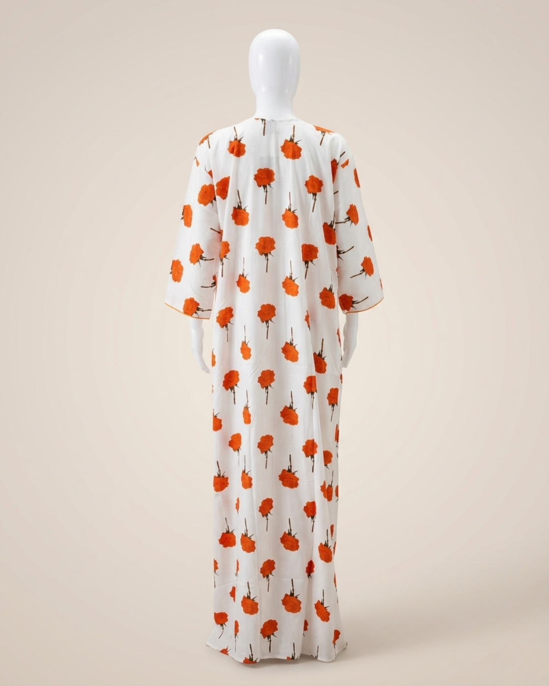 Full Length White & Orange Floral Print Maxi Nightgown – Loose Fit