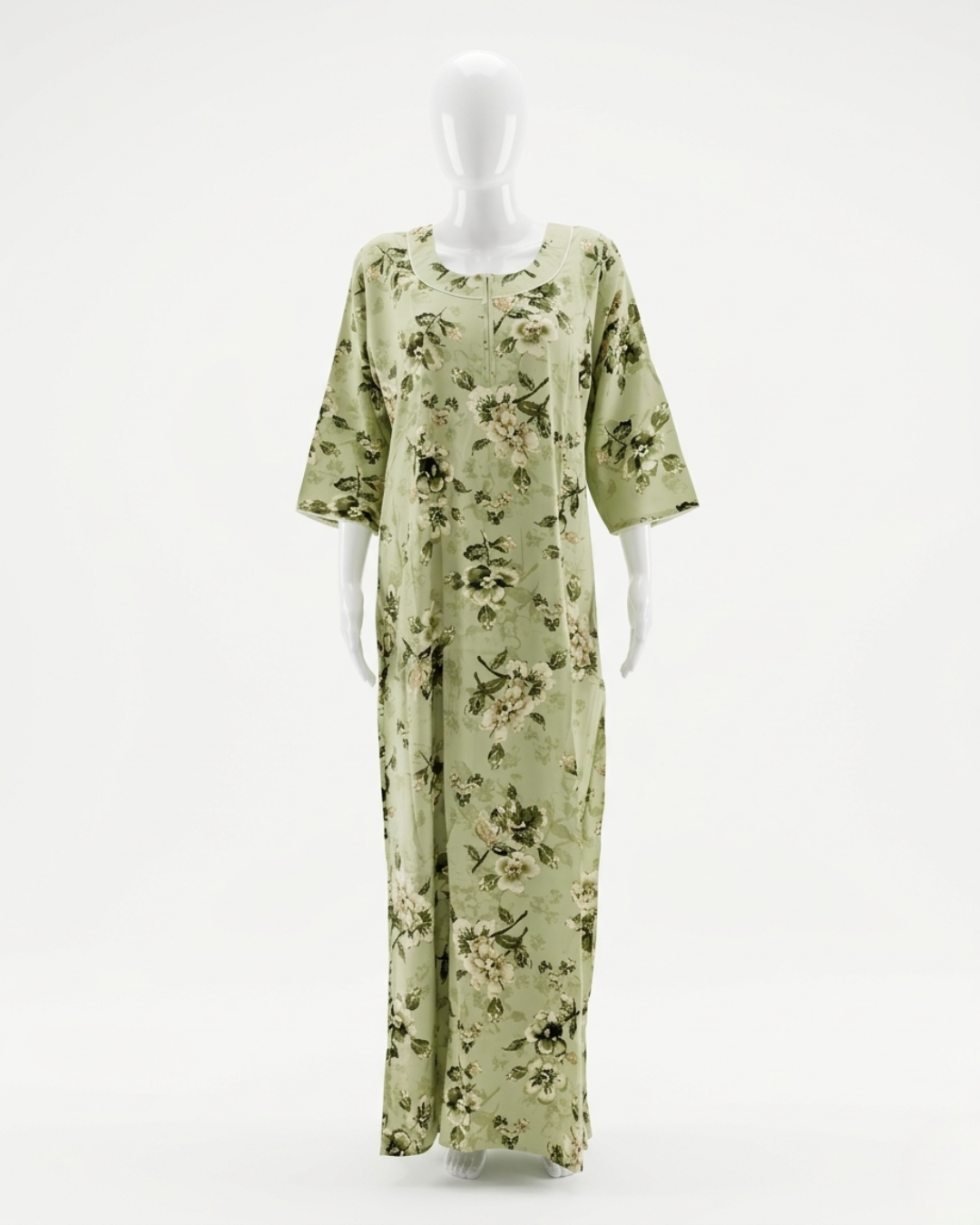 Premium Rayon Floral Sleepwear – Breathable Full-Length Nighty with Pocket