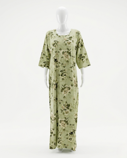 Premium Rayon Floral Sleepwear – Breathable Full-Length Nighty with Pocket