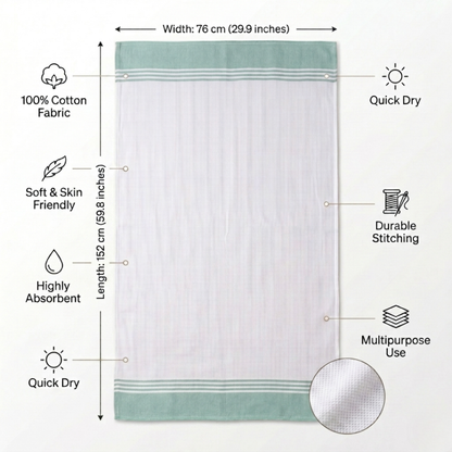 Zapi Home Cotton Towel 152x76 cm — 100% Pure Cotton Handloom Towel, Lightweight Quick‑Dry Travel & Spa Towel, Large Absorbent Bath Towel