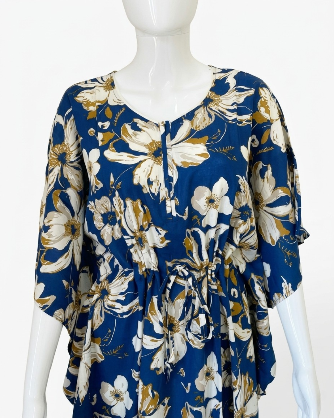 Floral Symphony Kaftan Maxi Dress with Adjustable Waist Tie