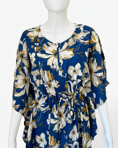 Floral Symphony Kaftan Maxi Dress with Adjustable Waist Tie