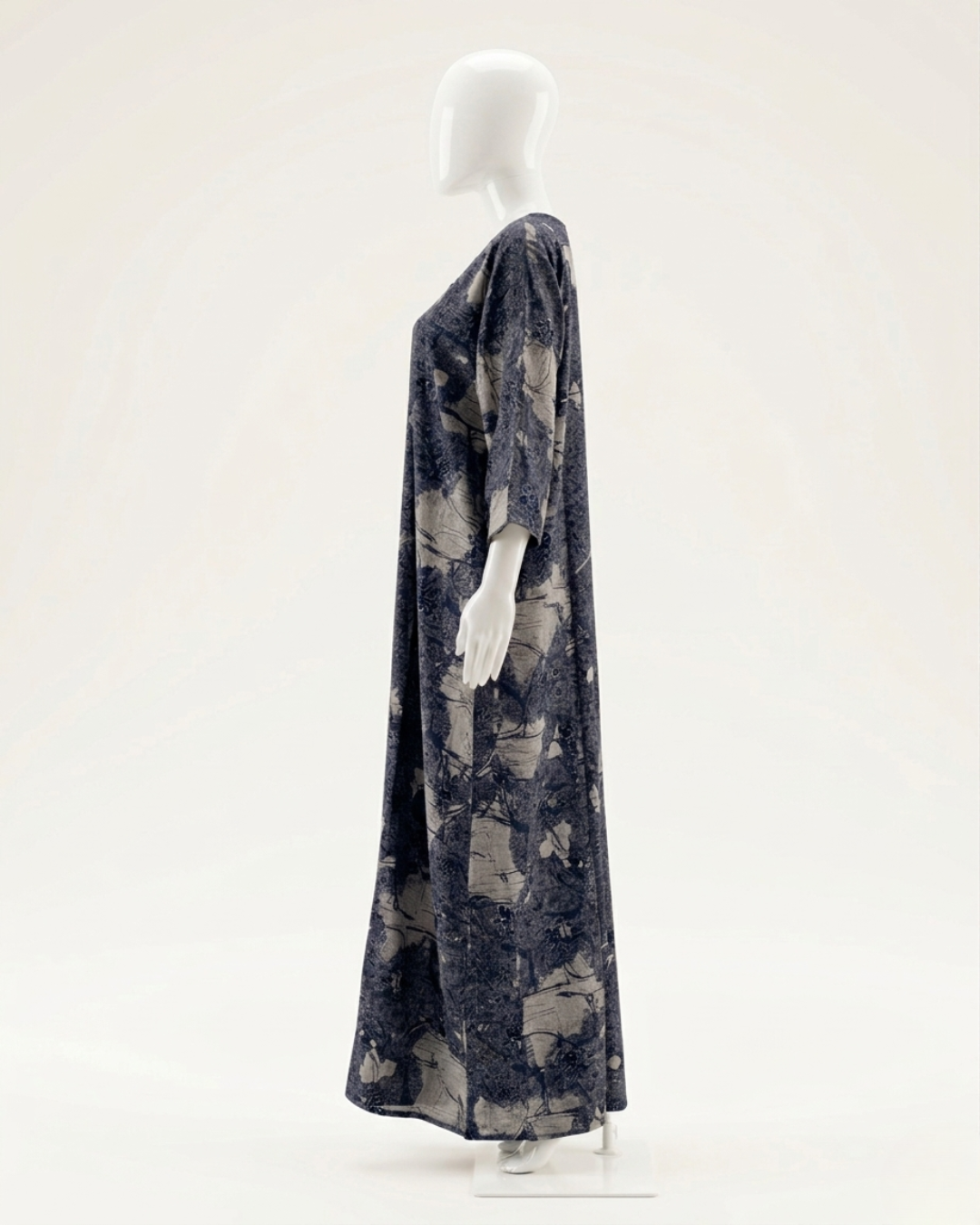 Women's Abstract Floral Print Maxi Nighty with 3/4 Sleeves and Scoop Neck