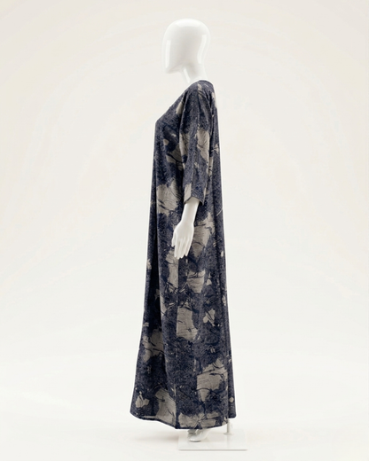 Women's Abstract Floral Print Maxi Nighty with 3/4 Sleeves and Scoop Neck