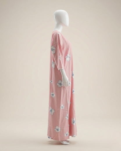 Comfortable Women's Floral Nighty Maxi Dress with 3/4th Sleeves – Breathable Comfort Nighty with Pockets