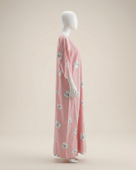 Comfortable Women's Floral Nighty Maxi Dress with 3/4th Sleeves – Breathable Comfort Nighty with Pockets