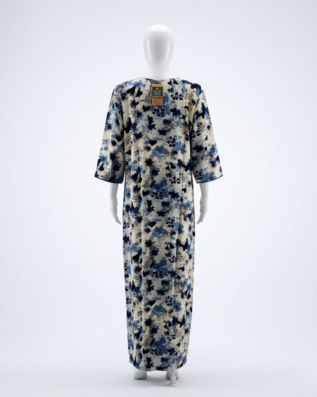 Floral Print A-Line Maxi Night Dress with Scoop Neck and 3/4 Sleeves